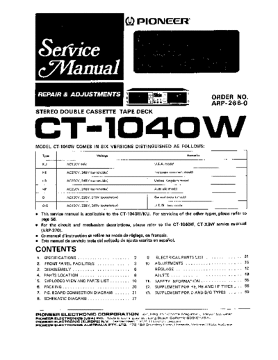 Pioneer hfe pioneer ct-1040w service  Pioneer Audio CT-1040W hfe_pioneer_ct-1040w_service.pdf