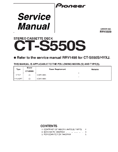 Pioneer hfe pioneer ct-s550s service rrv2039  Pioneer Audio CT-S550S hfe_pioneer_ct-s550s_service_rrv2039.pdf