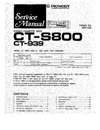 Pioneer hfe pioneer ct-939 s800 service  Pioneer Audio CT-S800 hfe_pioneer_ct-939_s800_service.pdf
