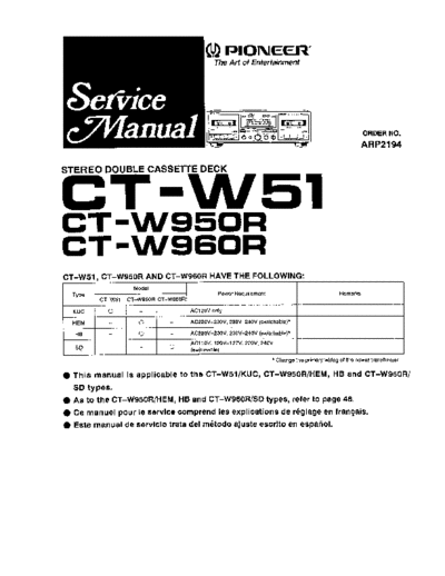 Pioneer hfe pioneer ct-w950r w960r w51 service en  Pioneer Audio CT-W51 hfe_pioneer_ct-w950r_w960r_w51_service_en.pdf