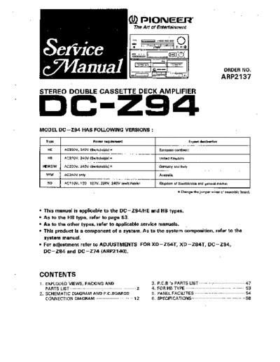 Pioneer hfe pioneer dc-z94 service  Pioneer Audio DC-Z94 hfe_pioneer_dc-z94_service.pdf