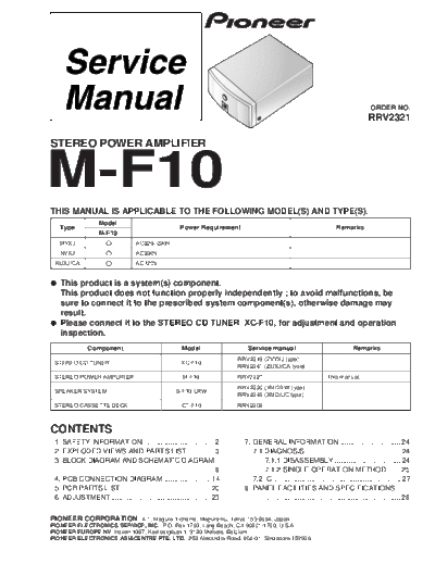 Pioneer pioneer-mf10-power-amplifier-service-manual  Pioneer Audio M-F10 pioneer-mf10-power-amplifier-service-manual.pdf