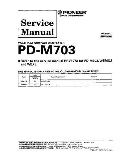 Pioneer hfe pioneer pd-m703 service rrv1646 en  Pioneer Audio PD-M703 hfe_pioneer_pd-m703_service_rrv1646_en.pdf