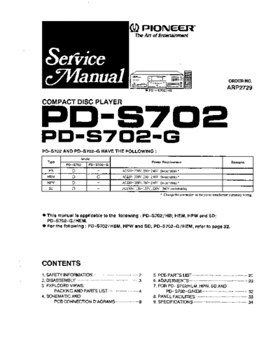 Pioneer hfe pioneer pd-s702 service  Pioneer Audio PD-S702 hfe_pioneer_pd-s702_service.pdf