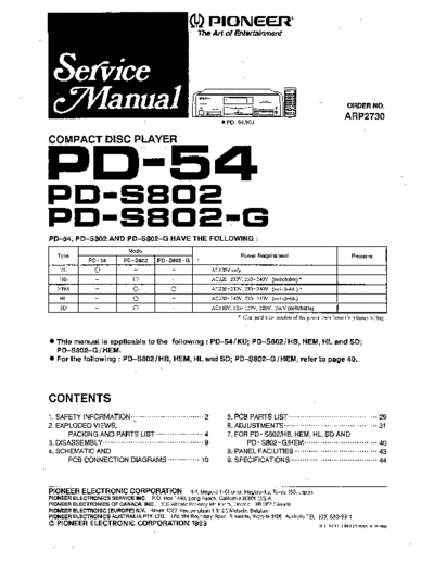 Pioneer hfe   pd-54 pd-s802 service  Pioneer Audio PD-S802 hfe_pioneer_pd-54_pd-s802_service.pdf