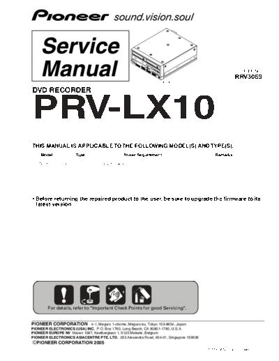 Pioneer pioneer prv-lx10 sm  Pioneer Audio PRV-LX10 pioneer_prv-lx10_sm.pdf