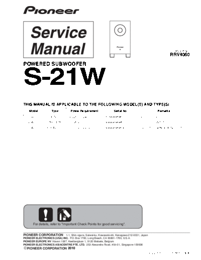 Pioneer pioneer s-21w rrv4060 subwoofer  Pioneer Audio S-21W pioneer_s-21w_rrv4060_subwoofer.pdf