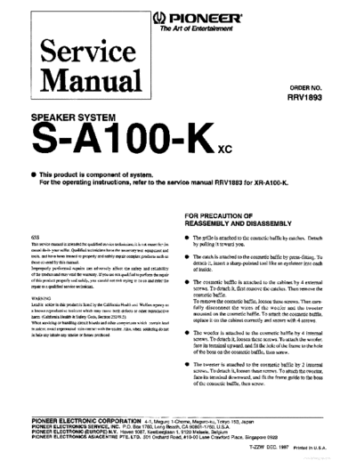 Pioneer hfe pioneer s-a100-k service rrv1893 en  Pioneer Audio S-A100 hfe_pioneer_s-a100-k_service_rrv1893_en.pdf