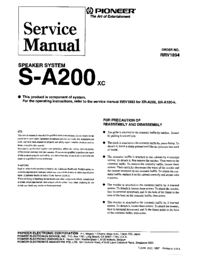 Pioneer hfe pioneer s-a200 service rrv1894 en  Pioneer Audio S-A200 hfe_pioneer_s-a200_service_rrv1894_en.pdf