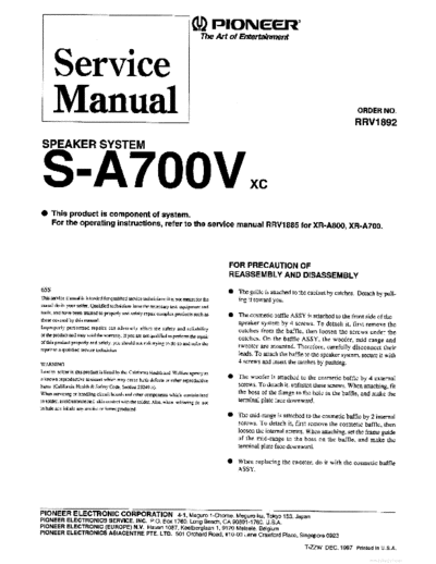 Pioneer hfe pioneer s-a700v service rrv1892 en  Pioneer Audio S-A700V hfe_pioneer_s-a700v_service_rrv1892_en.pdf