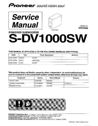 Pioneer PIONEER S-DV1000SW RRV2692  Pioneer Audio S-DV1000SW PIONEER_S-DV1000SW_RRV2692.pdf
