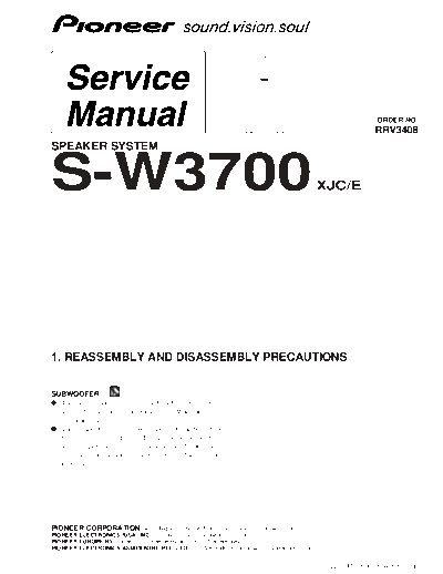 Pioneer PIONEER S-W3700XJC RRV3408 Speaker system  Pioneer Audio S-W3700XJC PIONEER_S-W3700XJC_RRV3408_Speaker_system.pdf