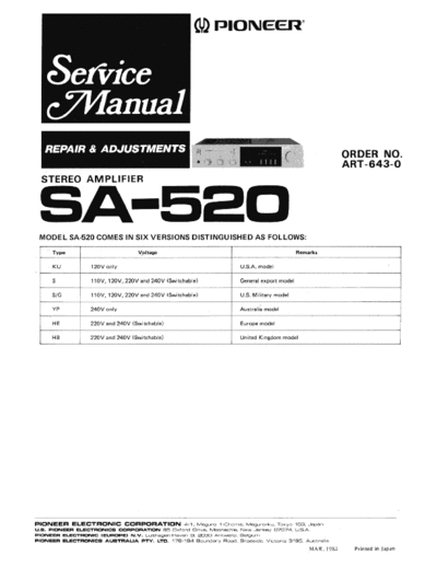 Pioneer hfe pioneer sa-520 schematics  Pioneer Audio SA-520 hfe_pioneer_sa-520_schematics.pdf