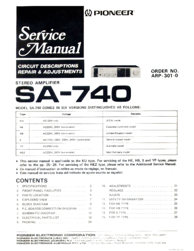 Pioneer hfe pioneer sa-740 service arp-301-0 partial  Pioneer Audio SA-740 hfe_pioneer_sa-740_service_arp-301-0_partial.pdf