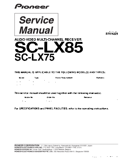 Pioneer hfe pioneer sc-lx75 lx85 service rrv4229 en  Pioneer Audio SC-LX85 hfe_pioneer_sc-lx75_lx85_service_rrv4229_en.pdf