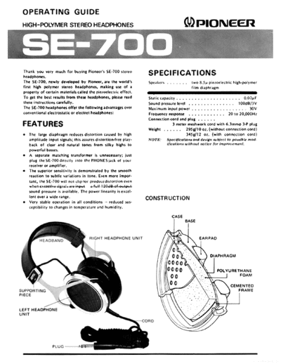 Pioneer hfe pioneer se-700 en  Pioneer Audio SE-700 hfe_pioneer_se-700_en.pdf