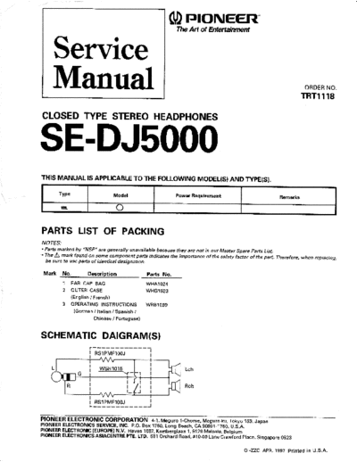 Pioneer hfe   se-dj5000 service trt1118 en  Pioneer Audio SE-DJ5000 hfe_pioneer_se-dj5000_service_trt1118_en.pdf