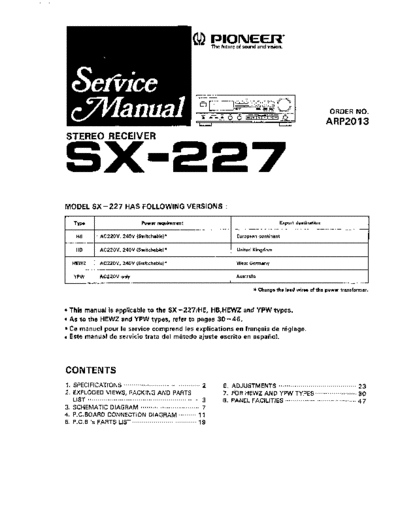 Pioneer hfe   sx-227 service  Pioneer Audio SX-227 hfe_pioneer_sx-227_service.pdf