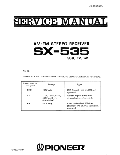 Pioneer hfe pioneer sx-535 service art-053-0 alt scan  Pioneer Audio SX-535 hfe_pioneer_sx-535_service_art-053-0_alt_scan.pdf
