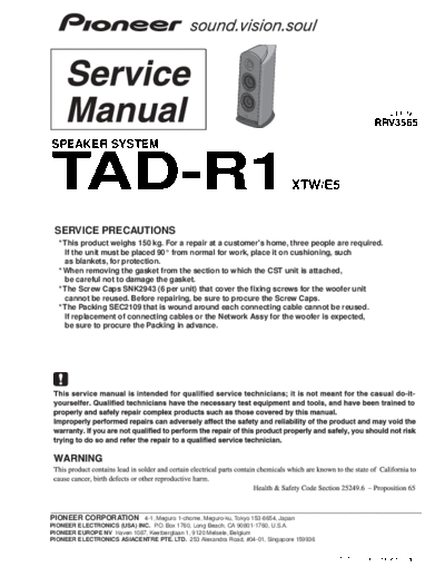 Pioneer hfe   tad-r1 service rrv3565 en  Pioneer Audio TAD-R1 hfe_pioneer_tad-r1_service_rrv3565_en.pdf