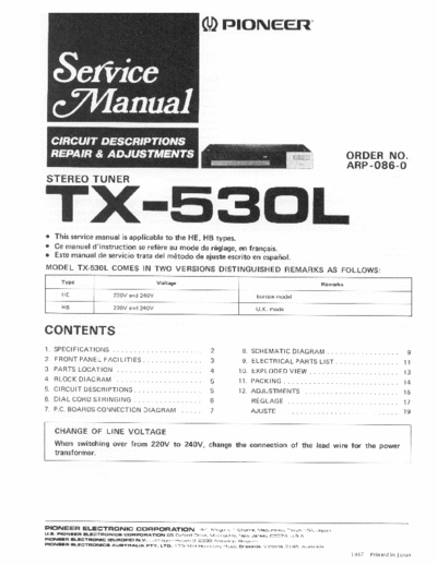 Pioneer hfe pioneer tx-530l service arp-086-0 en  Pioneer Audio TX-530 hfe_pioneer_tx-530l_service_arp-086-0_en.pdf