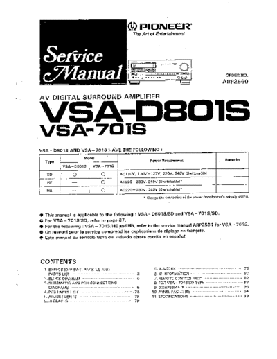 Pioneer hfe pioneer vsa-701s d801s service arp2560  Pioneer Audio VSA-D801S hfe_pioneer_vsa-701s_d801s_service_arp2560.pdf