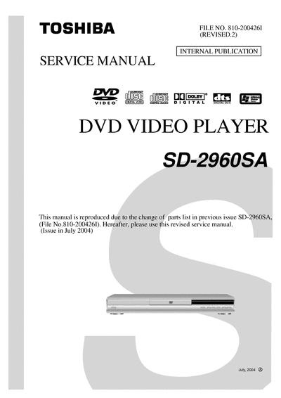 TOSHIBA DVD SD-2960(240)  TOSHIBA DVD SD-2960DSA Toshiba DVD SD-2960(240).djvu