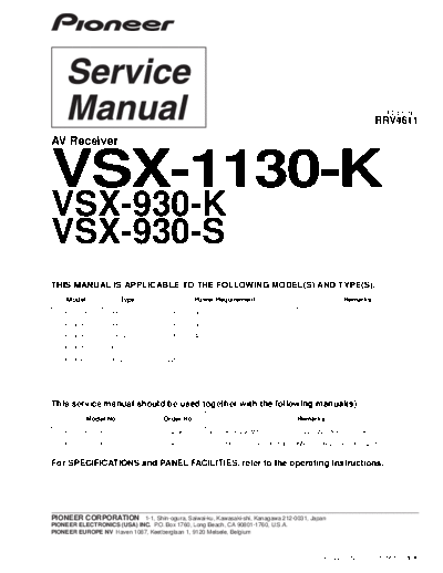 Pioneer hfe pioneer vsx-930-k-s 1130-k service rrv4611 en  Pioneer Audio VSX-930 hfe_pioneer_vsx-930-k-s_1130-k_service_rrv4611_en.pdf