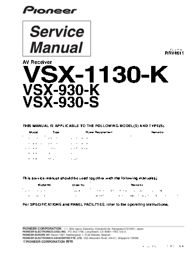 Pioneer RRV4611 - VSX-1130-K, VSX-930-K, VSX-930-S  Pioneer Audio VSX-930-K RRV4611 - VSX-1130-K, VSX-930-K, VSX-930-S.pdf