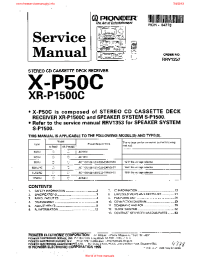 Pioneer PIONEER X-P50C XR-P1500C RRV1357  Pioneer Audio X-P50C XR-P1500C PIONEER_X-P50C_XR-P1500C_RRV1357.pdf