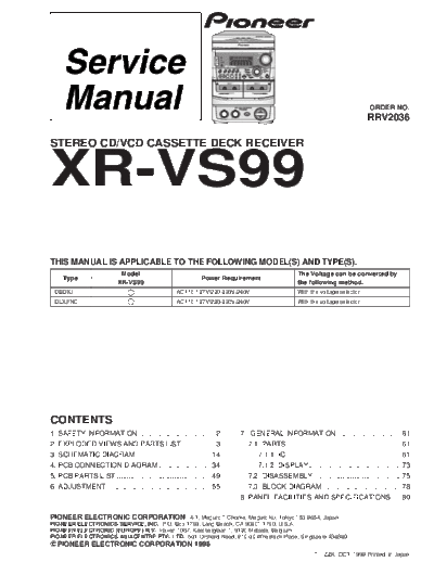 Pioneer XR-VS99 RRV2036  Pioneer Audio XR-VS99 XR-VS99_RRV2036.pdf