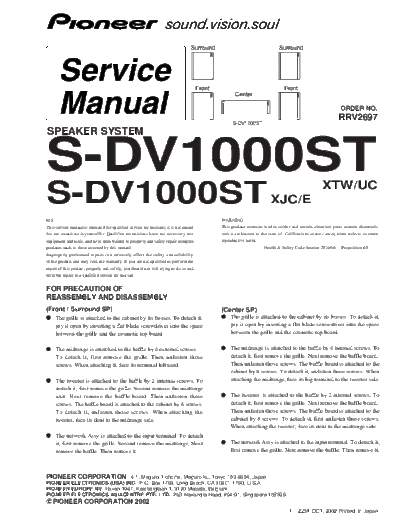 Pioneer S-DV1000ST-RRV2697  Pioneer Audio XV-DV1000 incl sub S-DV1000SW S-DV1000ST-RRV2697.pdf
