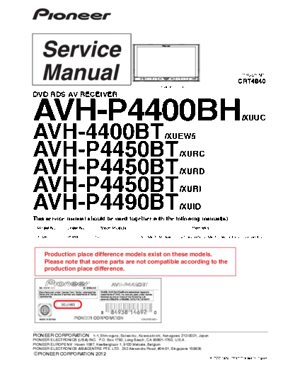 Pioneer pioneer avh-p4400bh avh-4400bt avh-p4450bt avh-p4490bt crt4840  Pioneer Car Audio AVH-4400BT pioneer_avh-p4400bh_avh-4400bt_avh-p4450bt_avh-p4490bt_crt4840.pdf