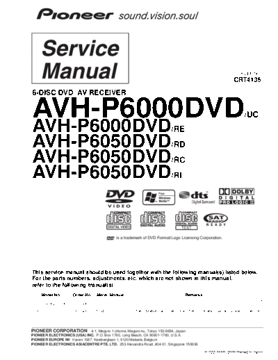 Pioneer hfe   avh-p6000dvd 6050dvd service crt4135 en  Pioneer Car Audio AVH-P6050DVD hfe_pioneer_avh-p6000dvd_6050dvd_service_crt4135_en.pdf