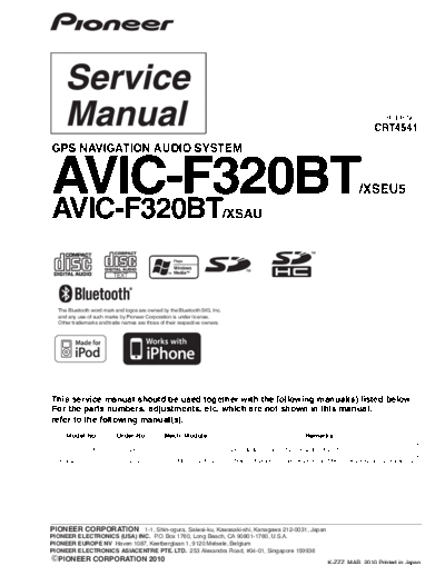 Pioneer pioneer avic-f320bt crt4541 parts  Pioneer Car Audio AVIC-F320BT pioneer_avic-f320bt_crt4541_parts.pdf