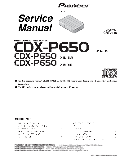 Pioneer hfe   cdx-p650 service crt2315 en  Pioneer Car Audio CDX-P650 hfe_pioneer_cdx-p650_service_crt2315_en.pdf