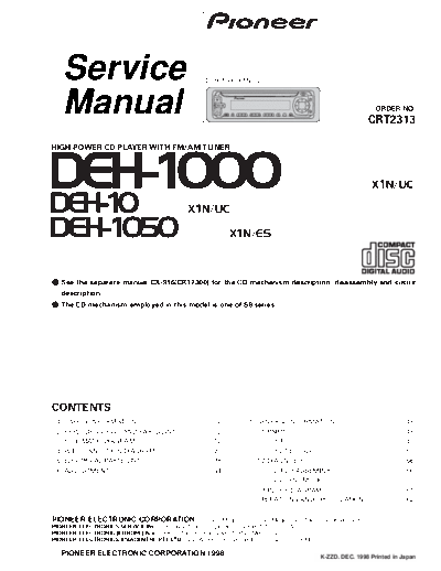 Pioneer deh-10 deh-1000 deh-1050  Pioneer Car Audio DEH-10 deh-10_deh-1000_deh-1050.pdf
