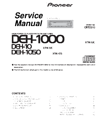 Pioneer hfe pioneer deh-10 1000 1050 service  Pioneer Car Audio DEH-1000 hfe_pioneer_deh-10_1000_1050_service.pdf