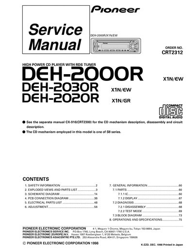 Pioneer DEH-2000R DEH-2020R DEH-2030R  Pioneer Car Audio DEH-2000R DEH-2000R_DEH-2020R_DEH-2030R.djvu