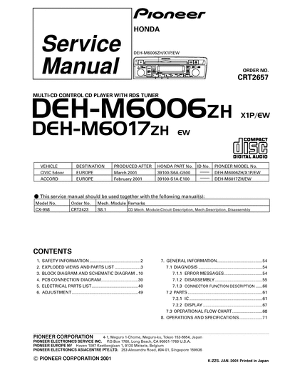 Pioneer DEH-M6006 DEH-M6017  Pioneer Car Audio DEH-M6006 DEH-M6006_DEH-M6017.djvu