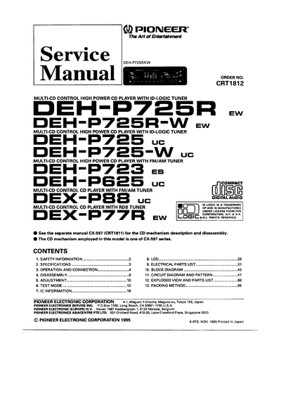 Pioneer DEX-P77R DEX-P88 DEH-P625 DEH-P723 DEH-P725R W  Pioneer Car Audio DEH-P625 DEX-P77R_DEX-P88_DEH-P625_DEH-P723_DEH-P725R_W.djvu
