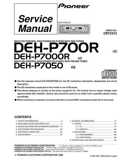 Pioneer DEH-P700R DEH-P7000R DEH-P7050  Pioneer Car Audio DEH-P700R DEH-P700R_DEH-P7000R_DEH-P7050.djvu