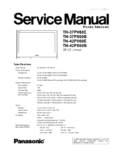 panasonic Panasonic TH-37PV60B TH-37PX60E TH-42PV60B TH-42PX60E [SM]  panasonic Training Manuals Panasonic TH-37PV60B TH-37PX60E TH-42PV60B TH-42PX60E [SM].rar