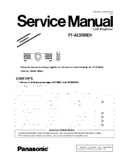 panasonic Panasonic PT-AE3000EH [SM]  panasonic Training Manuals Panasonic PT-AE3000EH [SM].rar