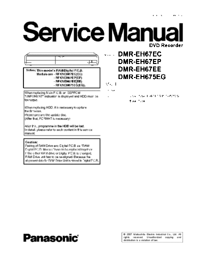 panasonic DSD0705011CE  panasonic DVD DMR-EH675EG service manual DSD0705011CE.pdf