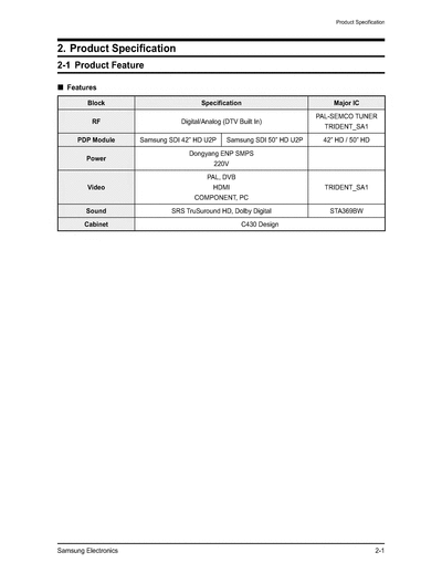 Samsung f71b-p-c43x-2-spec.pdf  Samsung Plasma PS42C435A1WXXE PS50C435A1WXXE  chassis F71B C43X f71b-p-c43x-2-spec.pdf.djvu