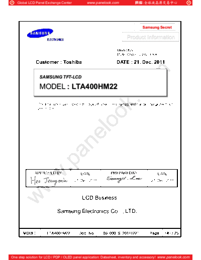 . Various Panel SAMSUNG LTA400HM22 0 [DS]  . Various LCD Panels Panel_SAMSUNG_LTA400HM22_0_[DS].pdf