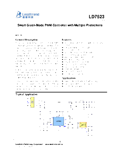 Philips datasheet LD7523  Philips LCD TV  (and TPV schematics) 32PFL4007D78 Power Supply Repair 32PFL4007D78 Power Supply_ datasheet LD7523.pdf