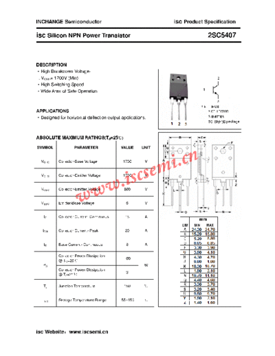 Inchange Semiconductor 2sc5407  . Electronic Components Datasheets Active components Transistors Inchange Semiconductor 2sc5407.pdf