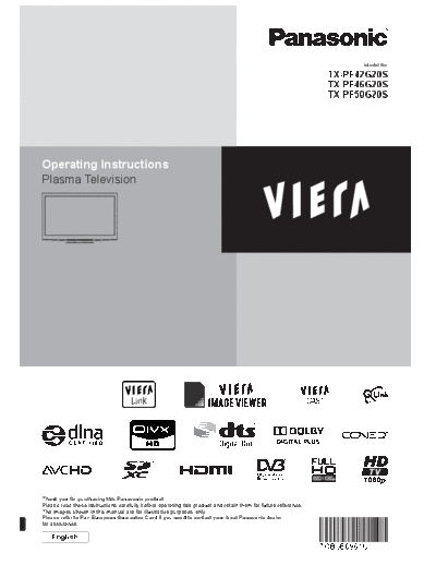 panasonic TQB0E0961U  panasonic Plasma TV TX-PR42G20 User manual TQB0E0961U.pdf